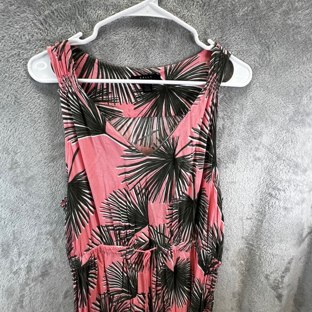 Pink Tropical Palm Leaf XXL‎ Maxi Dress Sleeveless Boho Beach Tropical Flowy
